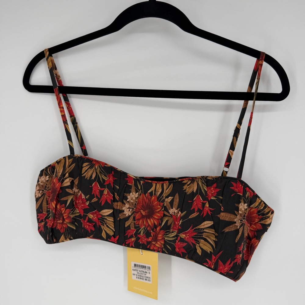 CHARLIEā HOLIDAY WILLOW TOP NWT 4 $99 FLORAL AUSTRALIANA MULTI BUSTIER CROP